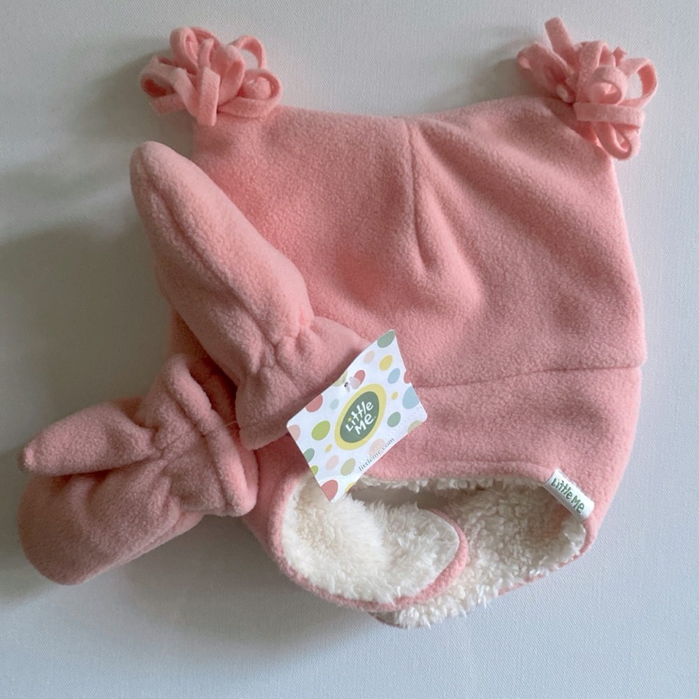 Little Me Pink funny  ears hat with mittens Sherpa    #babyfashion new sz 12M